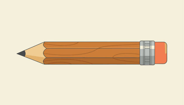 Classic wooden pencil with sharp graphite lead and a red rubber eraser isolated on a soft cream color background.