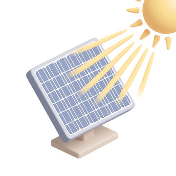 Solar panel icon with sun rays for clean energy concept isolated on transparent background