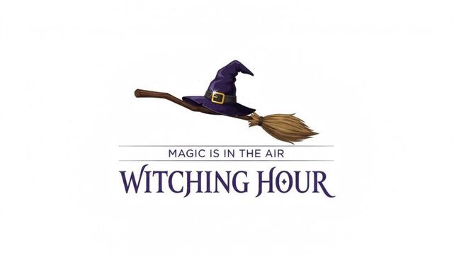 Animated flying witch broomstick with a trail of golden magic sparkles witching hour