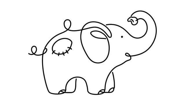 Elephant white background simple line drawing.