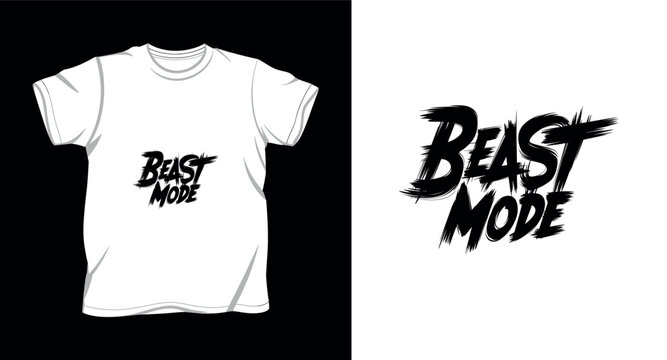 White t-shirt mockup featuring 'beast mode' text logo for streetwear and athletic apparel designs.