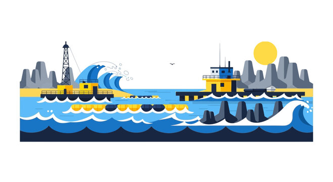 Flat Vector Illustration of Marine Industrial Platform and Coastal Infrastructure