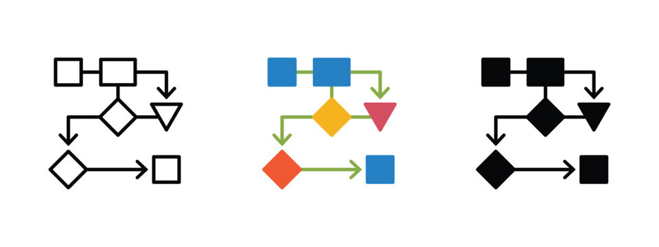 Flowchart process diagram line color glyph vector icon set