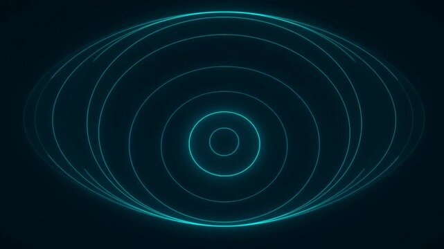 Glowing Neon Blue Concentric Elliptical Rings on Dark Cyberspace Background