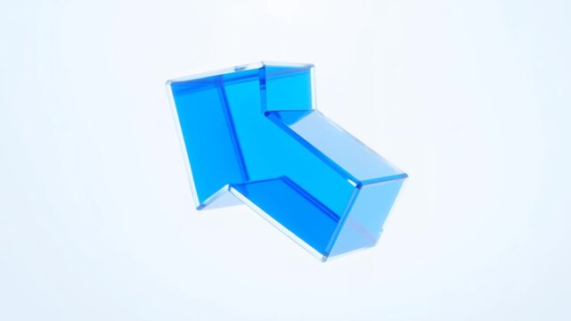 Translucent blue three-dimensional arrow rotating against a clean white background