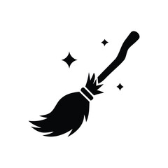 Fototapeta premium Black silhouette of a broom with sparkle effects on a white background
