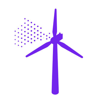 Isometric Purple Wind Turbine Icon Representing Renewable Energy and Sustainable Power Generation Concept on a Clean White Background for Modern Green Technology Design