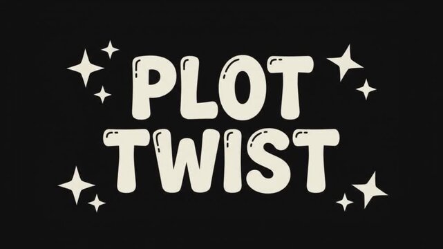 Retro pixel art style text graphic reading plot twist with decorative star icons