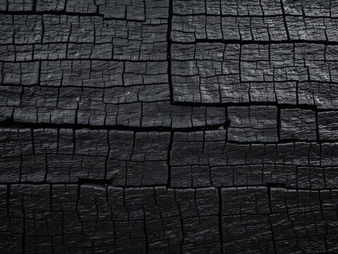 Charred Shou Sugi Ban Wood Texture Background with Deep Black Alligator Cracks
