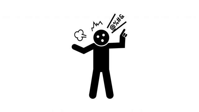 Angry stick figure man, swearing and expressing rage