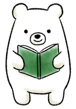 立って本を読む白熊の水彩風イラスト