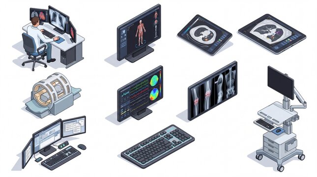 Isometric medical diagnostic equipment and hospital monitors