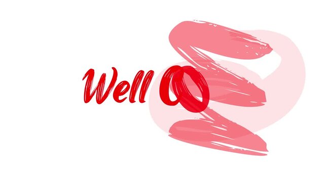 Red brush script style well come text isolated on a clean white background for signage