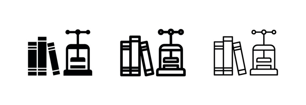 Book Publishing and Printing Press Icons for Library and Knowledge Archive