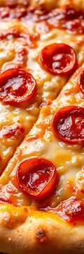 Golden crust glistens with melted mozzarella cheese, pepperoni slices adding a pop of color to this vibrant pizza slice, mozzarella, || golden
