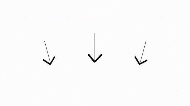 hand drawn pointing arrow set showing downward direction doodle sketch isolated on white background