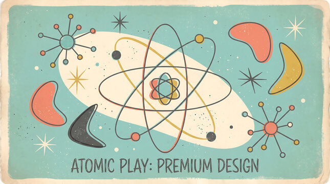 Retro mid century atomic age graphic design background in pastel colors.
