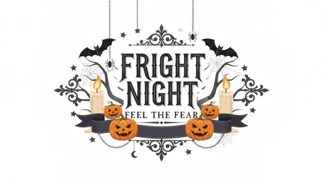 Animated cartoon Halloween fright night with a glowing spark on white background
