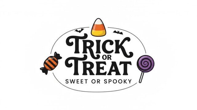 Trick or Treat Halloween typography animation with candy corn and candy