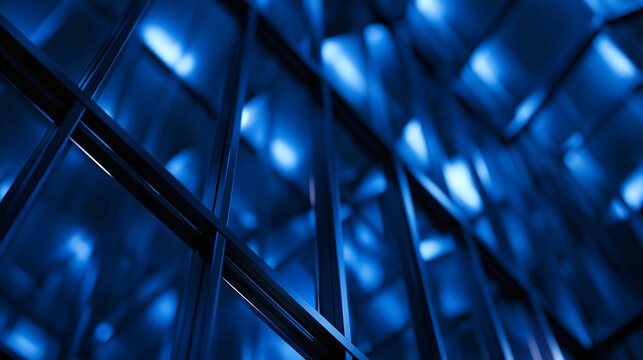 Abstract Metal Bars with Blue Futuristic Lighting