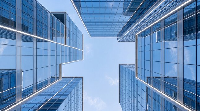Low Angle View of Modern Glass Skyscrapers