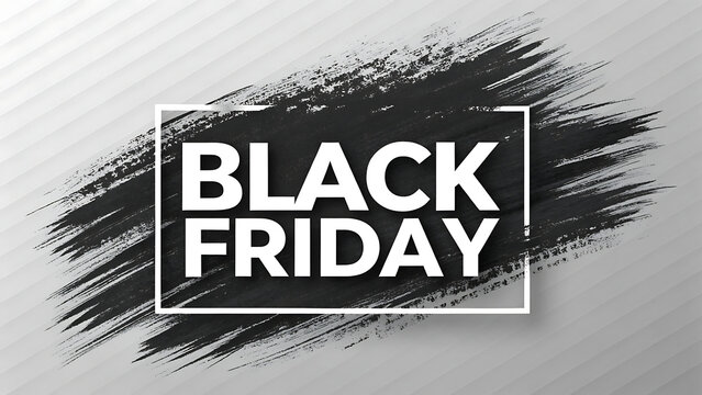 Black Friday sale banner with bold typography and artistic black brush stroke background