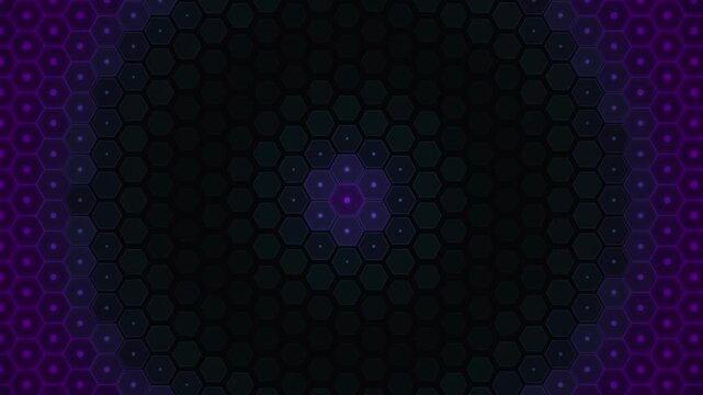 Seamless Loop Dark Futuristic Hexagonal Grid with Glowing Purple Neon Lights
