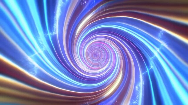 Colorful abstract spiral pattern with rainbow lines on a vivid purple background
