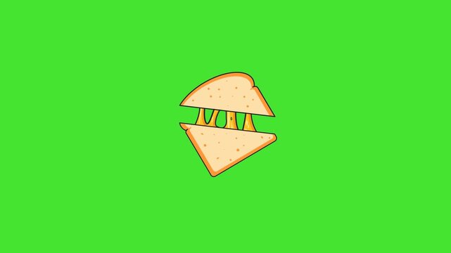 Animation Cheese Melted Sandwich on Green Screen Chroma Key