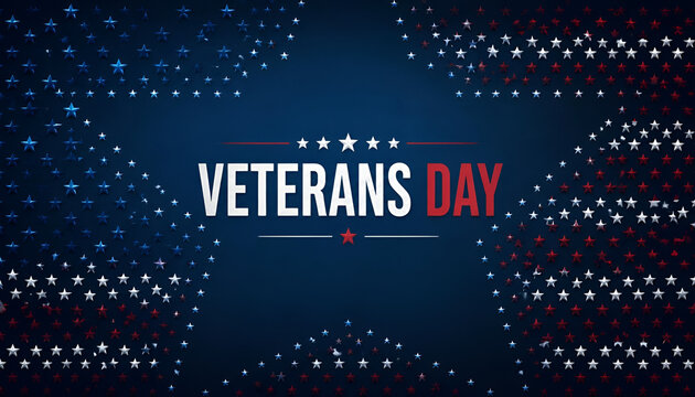 Veterans day text graphic with stylized star and red white and blue patterns american flag patriotic