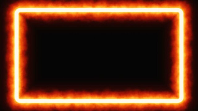 Glowing fiery rectangular frame burning on a black background. 4K Video