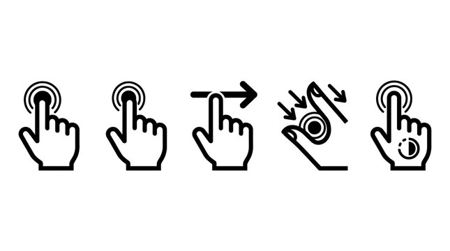 Smartphone touch gesture icons isolated on transparent background for mobile apps