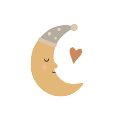 Cute sleeping crescent moon wearing nightcap with heart illustration PNG clipart isolated on transparent background © devart