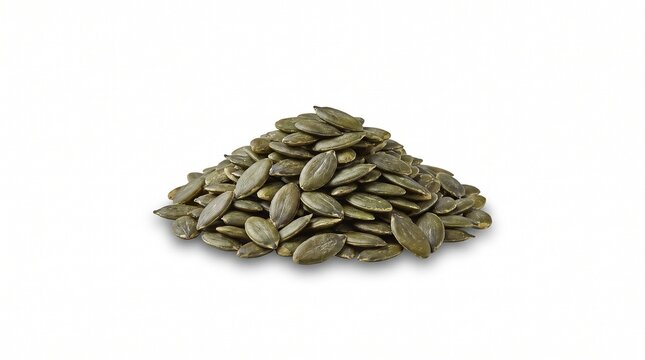 Neat Pile of Raw Green Shelled Pumpkin Seeds on White Background