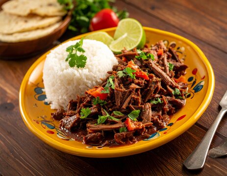 Cuban ropa vieja shredded beef vibrant plate
