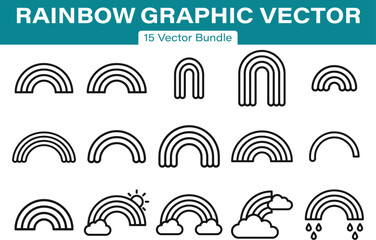Obraz premium Rainbow Weather Graphics Bold Stroke Line Art Set of 15 Rainbow Vector Clipart