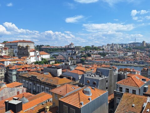 tile roofs in porto portugal on a sunny day