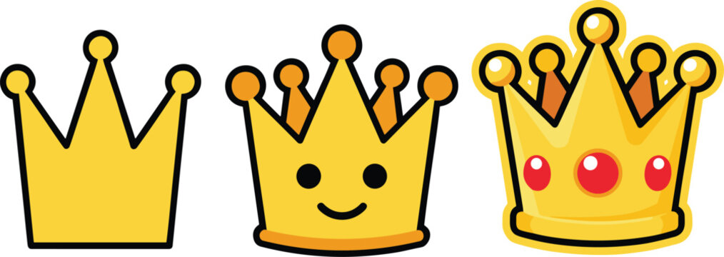 Three Colorful Cartoon Crown Icons for Royalty