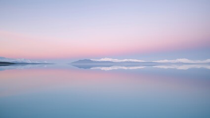 Fototapeta premium Perfectly Symmetrical Reflection of Mountains on Pastel Salt Lake