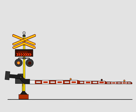 An illustration of a double track railroad crossing barriers equipped with wide direction screen