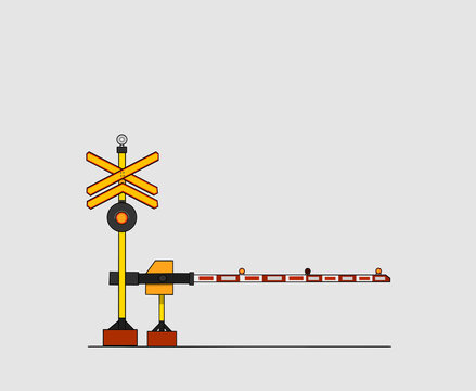 An illustration of a double track railroad crossing barriers for narrow street
