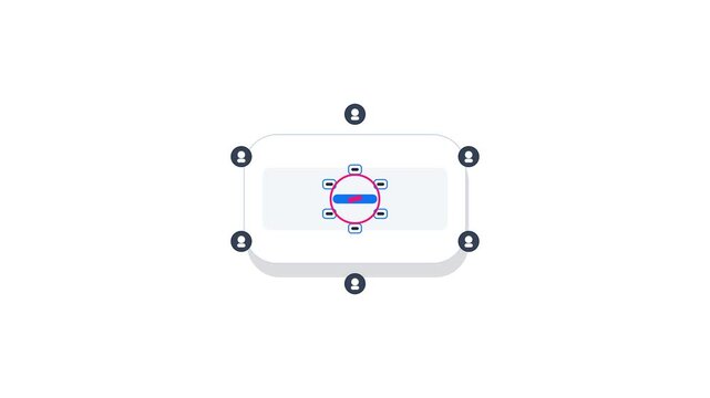 Seamlessly looping 4K motion graphics asset featuring a geometric conference table with collaborative discussion nodes and a consensus verification seal.