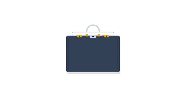 Seamlessly looping 4K motion graphics asset featuring a geometric briefcase with unfolding interior compartments and a snapping brass clasp mechanism.