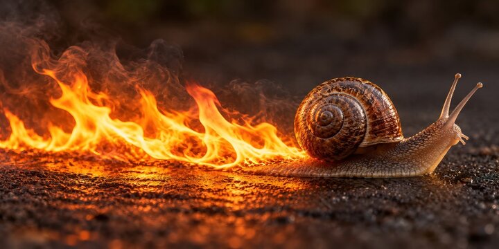 a super fast snail leaving a fiery trail