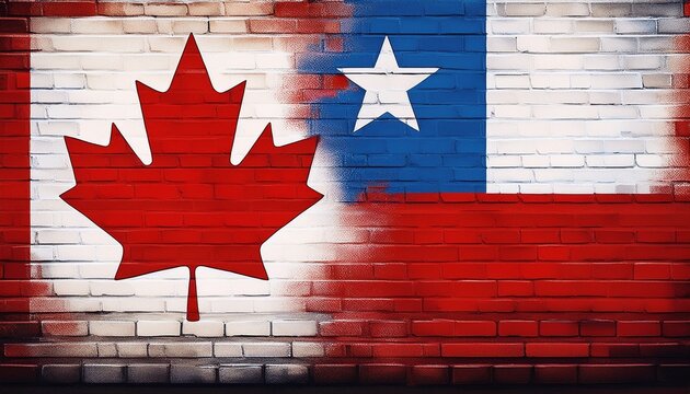 canada flag and chile flag graffiti on brick wall