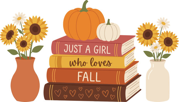 Cozy Autumn Flat Lay with Books, Pumpkins, and Sunflowers