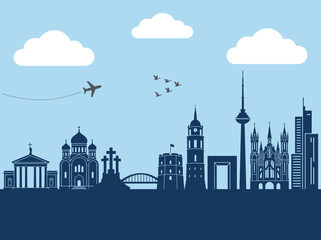 Obraz premium Vilnius Lithuania Skyline Vector Illustration with Landmarks
