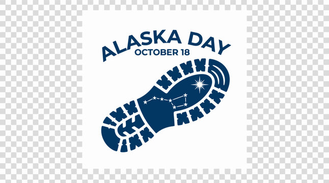 Alaska Day holiday celebration graphic design with footprint and Big Dipper constellation.
