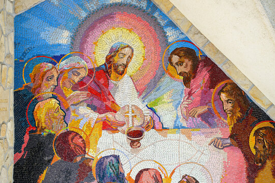 Mosaic of the Last Supper, the Fifth Luminous Mystery of the Rosary &ndash; Sanctuary of the Queen of Peace, Medjugorje, Bosnia and Herzegovina.