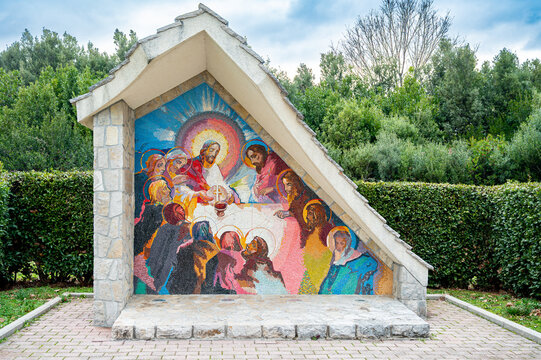 Mosaic of the Last Supper, the Fifth Luminous Mystery of the Rosary &ndash; Sanctuary of the Queen of Peace, Medjugorje, Bosnia and Herzegovina.